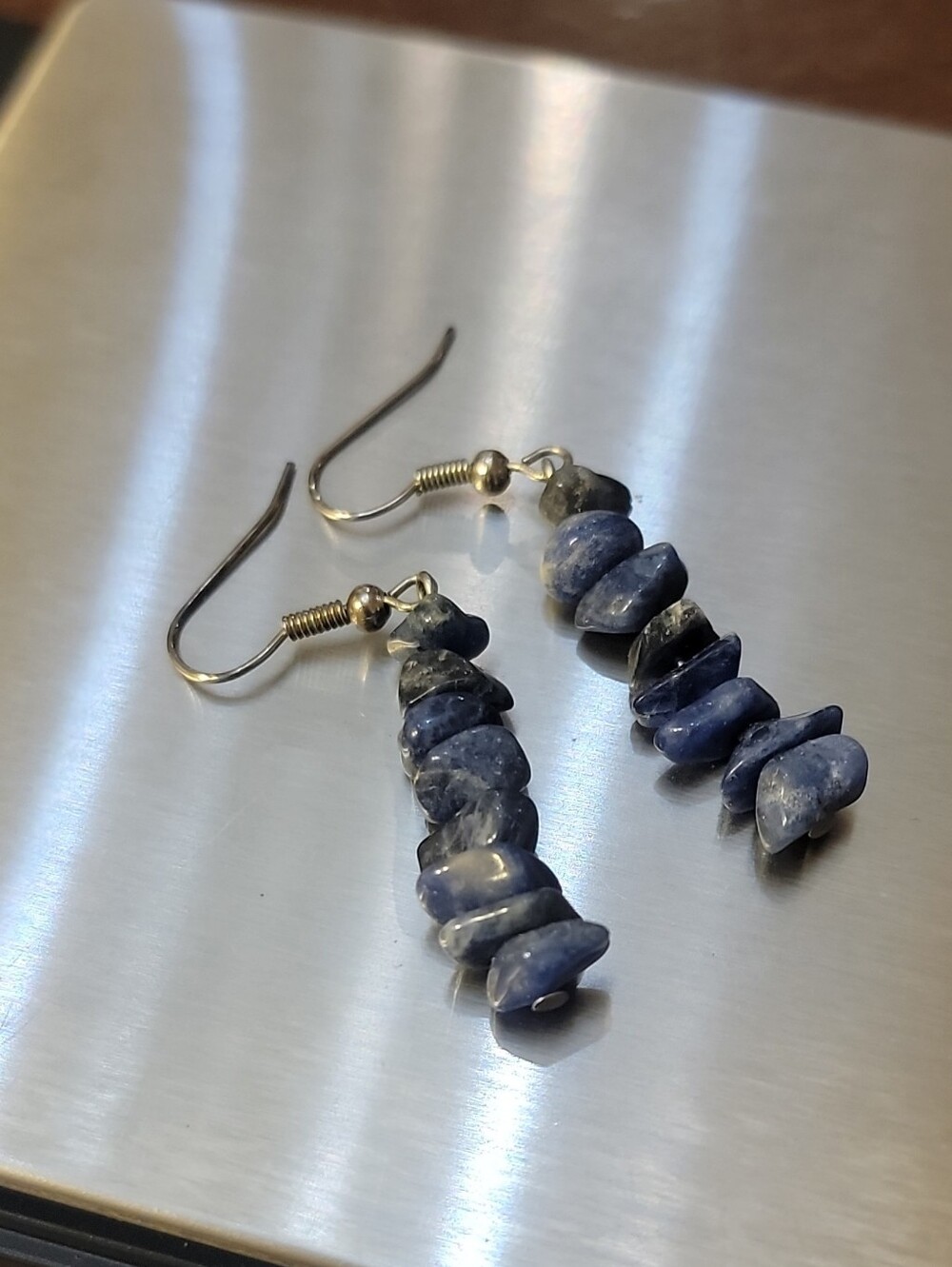 Blue Stone Chip Drop Earrings - Unbranded